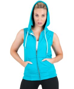 Ladies Junior Heather Sleeveless Zip Hoodies