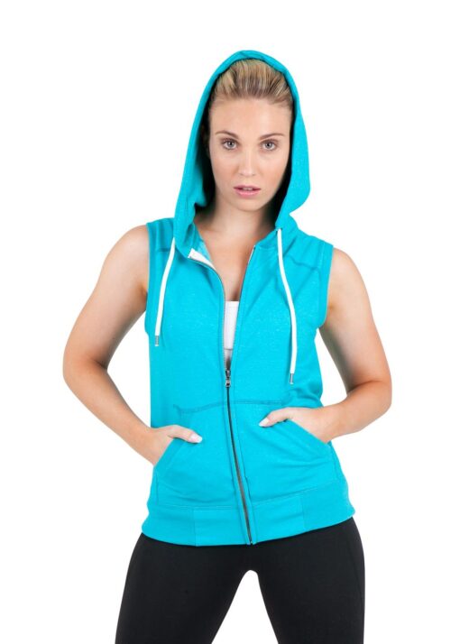 Ladies Junior Heather Sleeveless Zip Hoodies