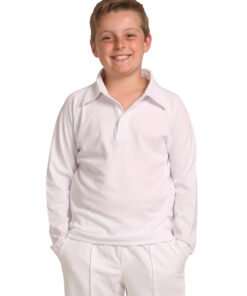 Kids Mesh Long Sleeve Cricket Polo