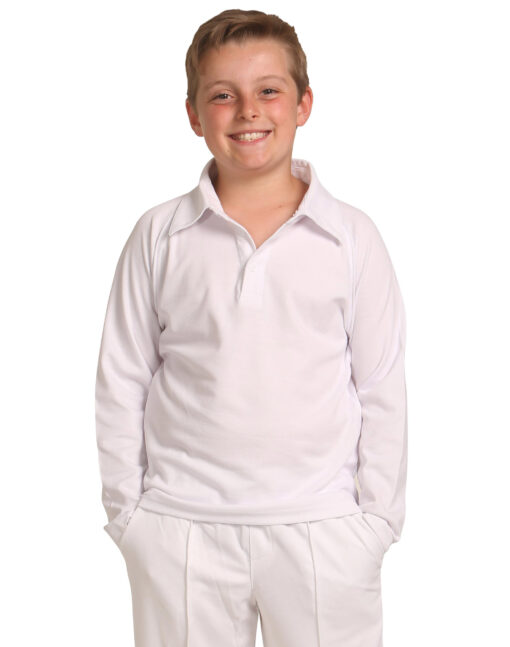 Kids Mesh Long Sleeve Cricket Polo