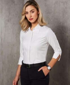 Ladies' 3/4 Sleeve Stretch Stripe Shirt