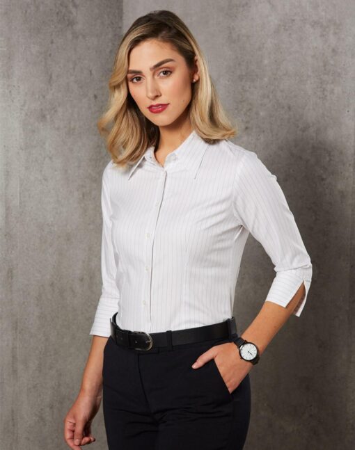 Ladies' 3/4 Sleeve Stretch Stripe Shirt