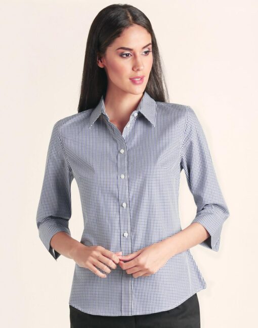 Ladies' Two Tone Check 3/4 Sleeve Shirt