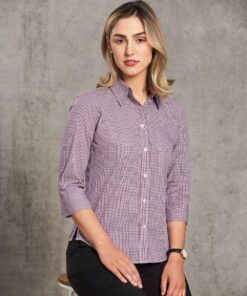 Ladies' Two Tone Mini Check 3/4 Sleeve Shirt