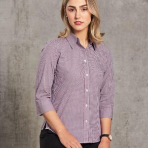 Ladies' Two Tone Mini Check 3/4 Sleeve Shirt