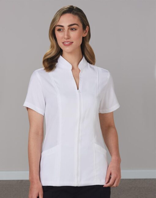 Women's Full Zip Front Short Sleeve Tunic