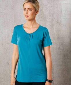 Ladies' Round Neck with Pleats S/S Knit Top