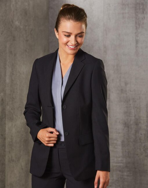 Women's Two Buttons Mid Length Jacket in Poly/Viscose Stretch