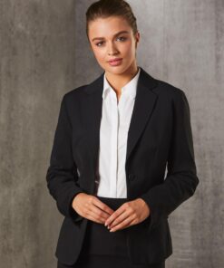 Women's One Button Cropped Jacket in Poly/Viscose Stretch Stripe