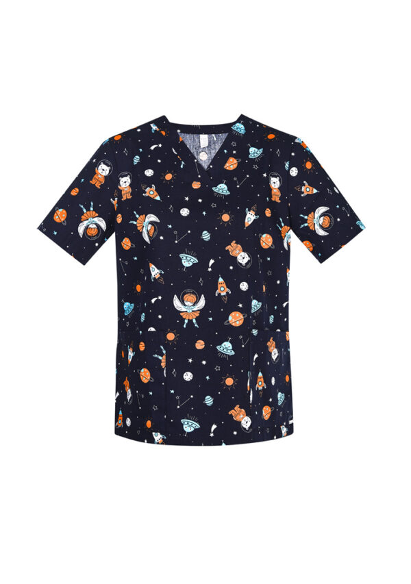 Womens Printed Space Party Scrub Top