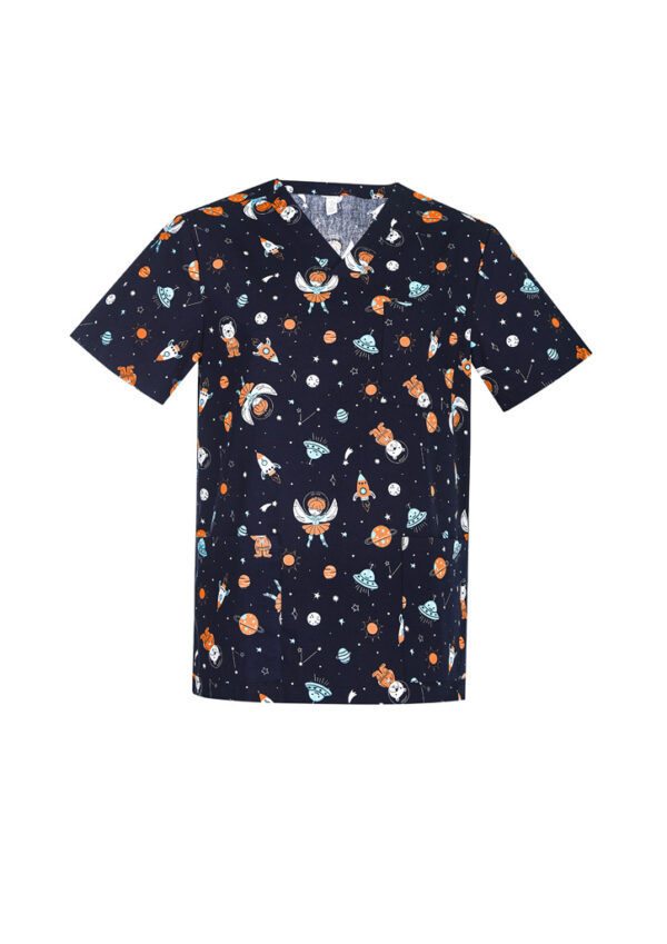 Mens Printed Space Party Scrub Top