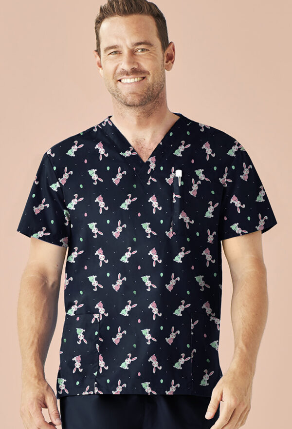 Mens Easter V-Neck Short Sleeve Scrub Top