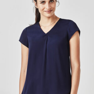 Womens Kayla V-Neck Pleat Blouse