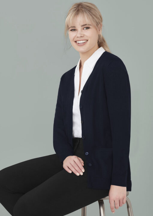 Womens Button Front Knit Cardigan(Navy