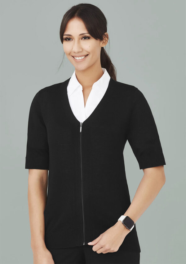 Womens Zip Front Short Sleeve Knit Cardigan