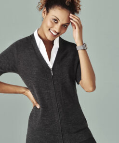 Womens Zip Front Short Sleeve Knit Cardigan