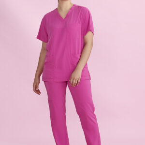 Unisex Pink V-Neck Scrub Pant