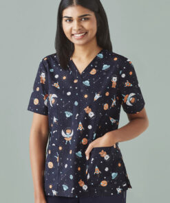 Womens Printed Space Party Scrub Top