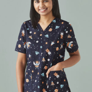 Womens Printed Space Party Scrub Top