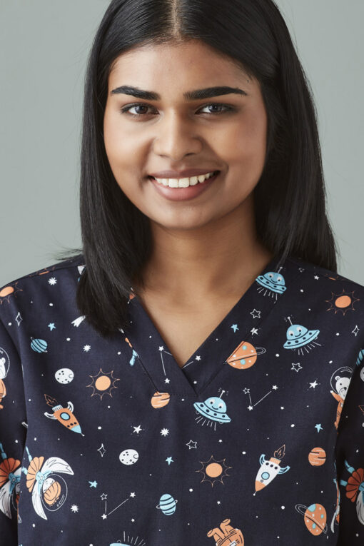 Womens Printed Space Party Scrub Top