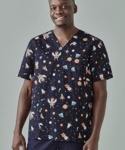 Mens Printed Space Party Scrub Top