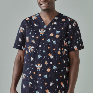 Mens Printed Space Party Scrub Top