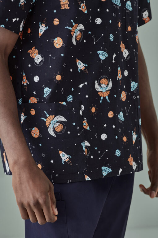 Mens Printed Space Party Scrub Top