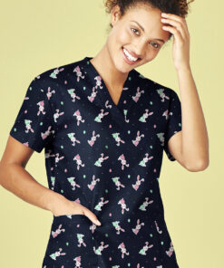 Womens Easter V-Neck Short Sleeve Scrub Top