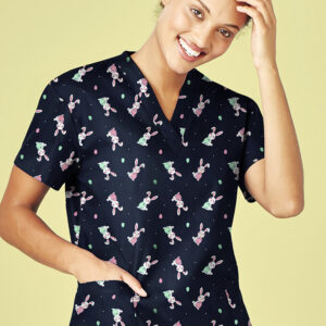 Womens Easter V-Neck Short Sleeve Scrub Top