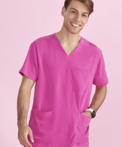 Unisex Pink V-Neck Scrub Top