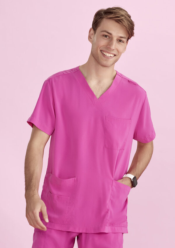 Unisex Pink V-Neck Scrub Top