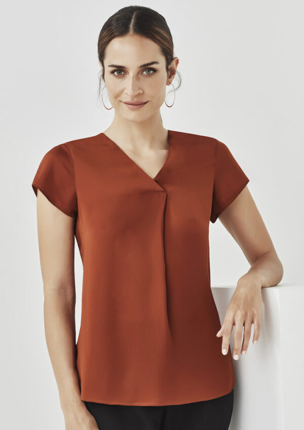 Womens Kayla V-Neck Pleat Blouse