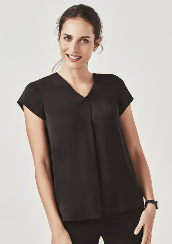 Womens Kayla V-Neck Pleat Blouse