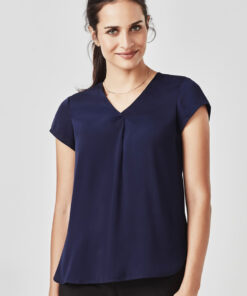 Womens Kayla V-Neck Pleat Blouse