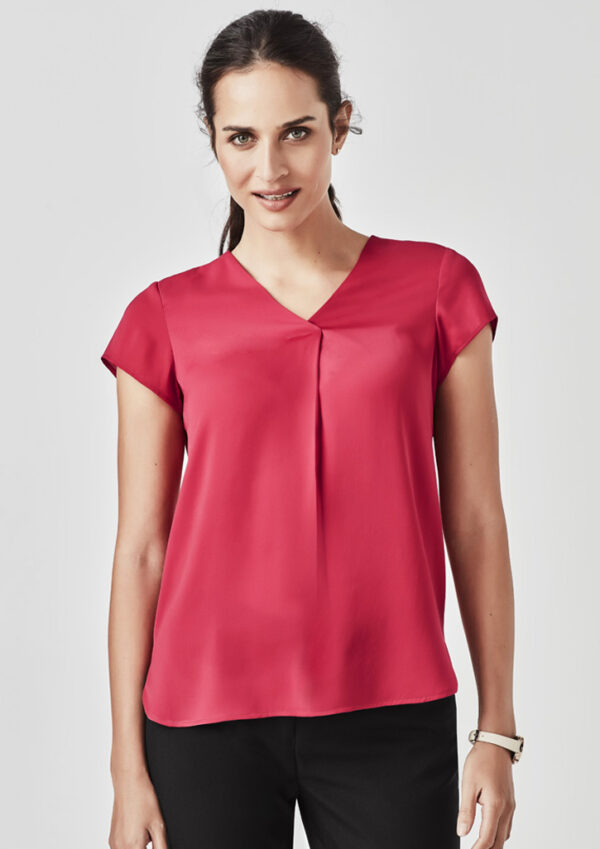 Womens Kayla V-Neck Pleat Blouse