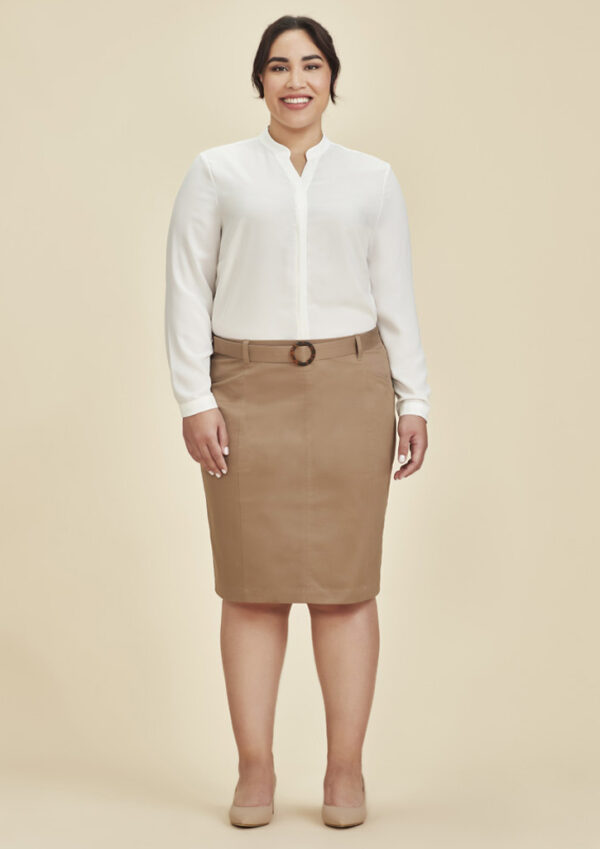 Womens Mid Waist Stretch Chino Skirt